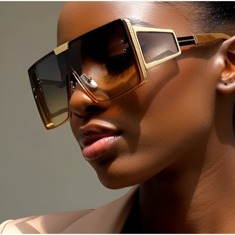 Sunglasses Gold Frame Green Gradient Lens Oversized Fashion Luxury Party Shades - Picture 5 of 13